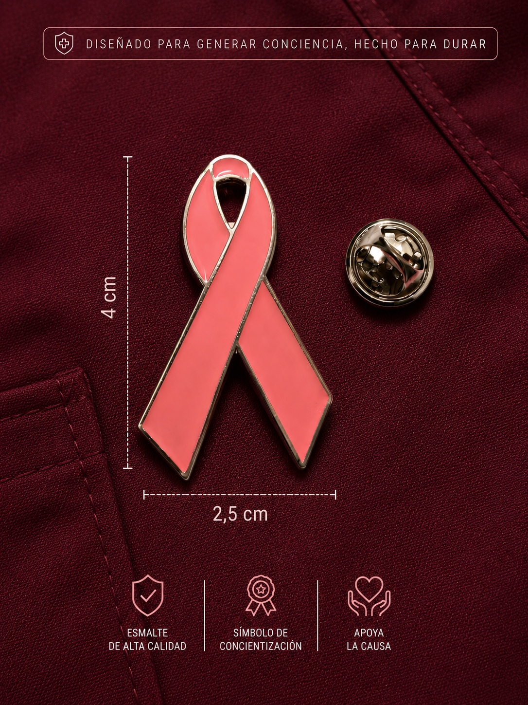 🎀 Pin Lazo Rosa Metálico – Símbolo de Concientización y Apoyo - Imagen 2