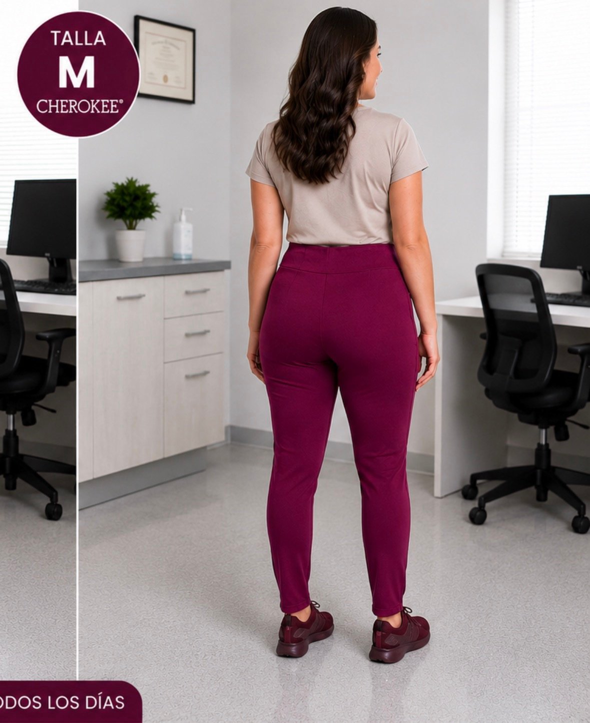 Pantalón Clínico Cherokee Burdeo Talla M | Uniforme Clínico Mujer - Imagen 2